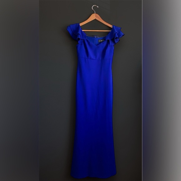 Betsy & Adam Cobalt Blue Evening Gown Maxi Dress Mermaid Ruffle Wedding Prom 4 - Picture 3 of 8